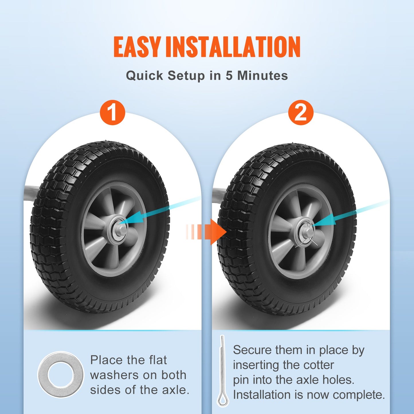 10-Inch Solid PU Flat-Free Wheels - 2 Pack for Hand Trucks & Garden Carts