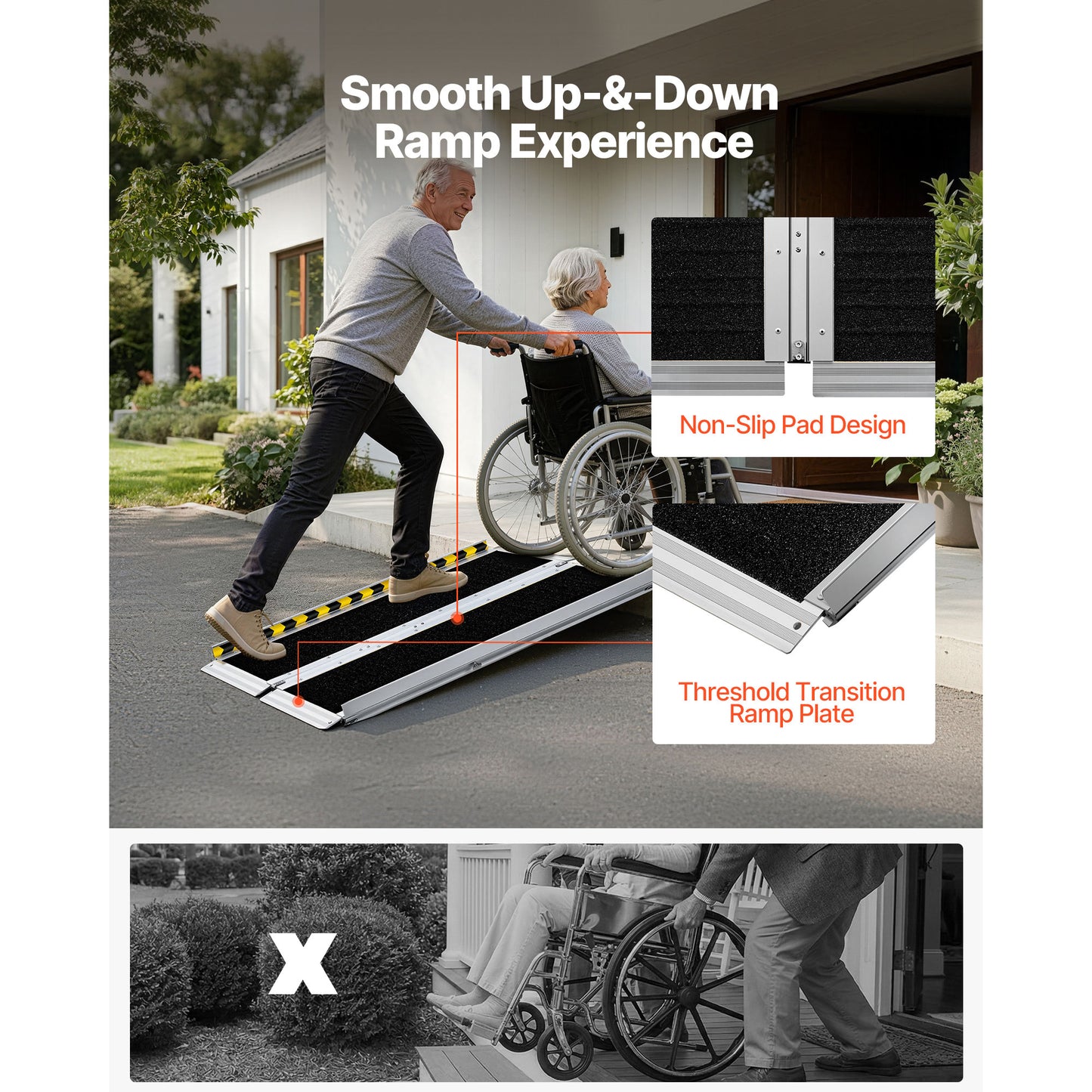 Portable Wheelchair Ramp 4FT Non-Slip Aluminum Folding Handicap Entry Ramp for Doorways and Curbs