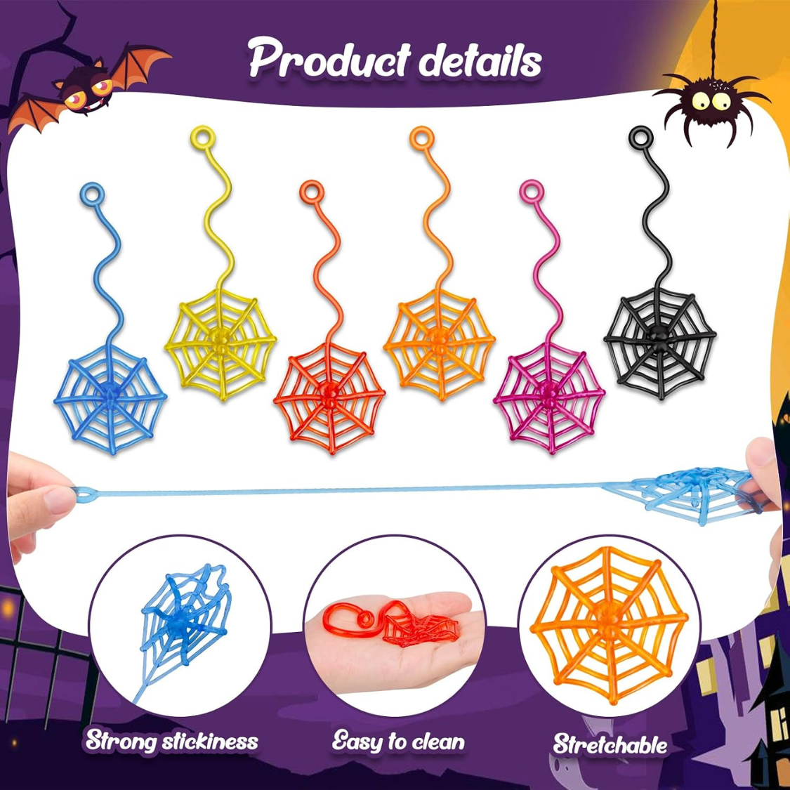 30 Pcs Colorful Sticky Spider Web Hands - Halloween Party Favors