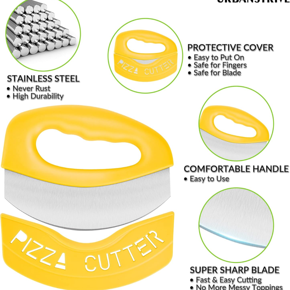 Heavy-Duty Stainless Steel Pizza Cutter Rocker with Blade Cover - Yellow