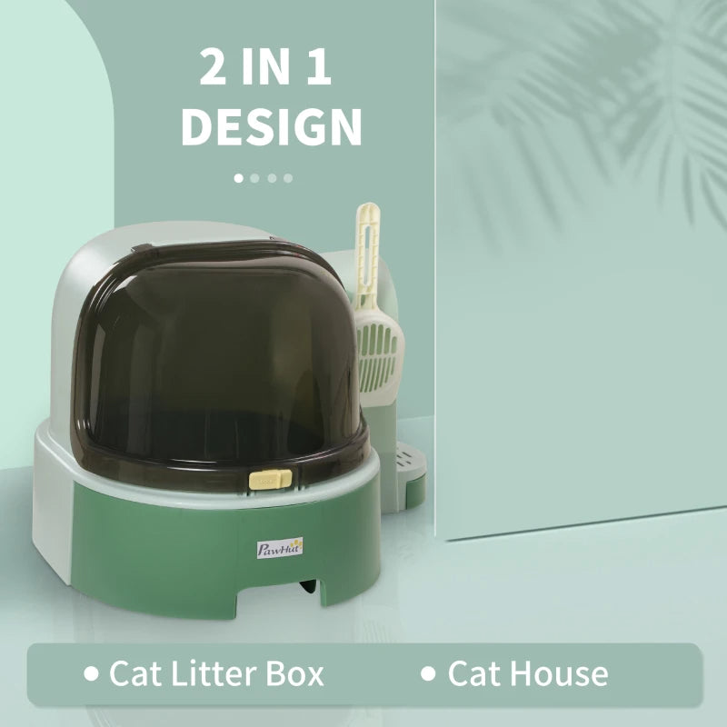 Green Cat Litter Box with Scoop | Easy to Clean, Enclosed & Futuristic Design