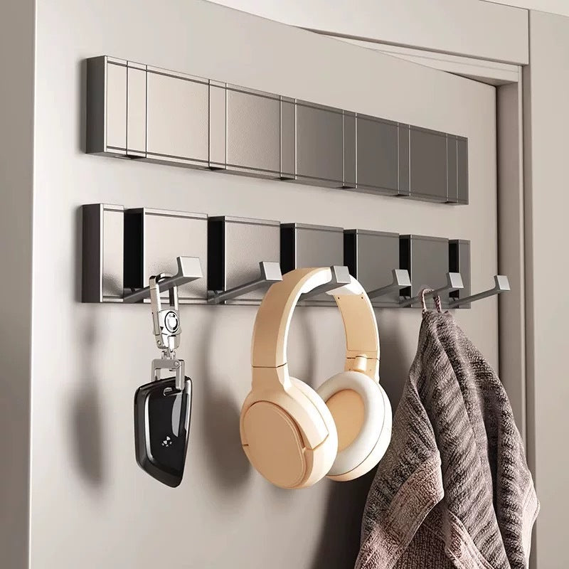 Light Luxury Gray Aluminum Alloy Adhesive Wall Hooks with 5 Hooks