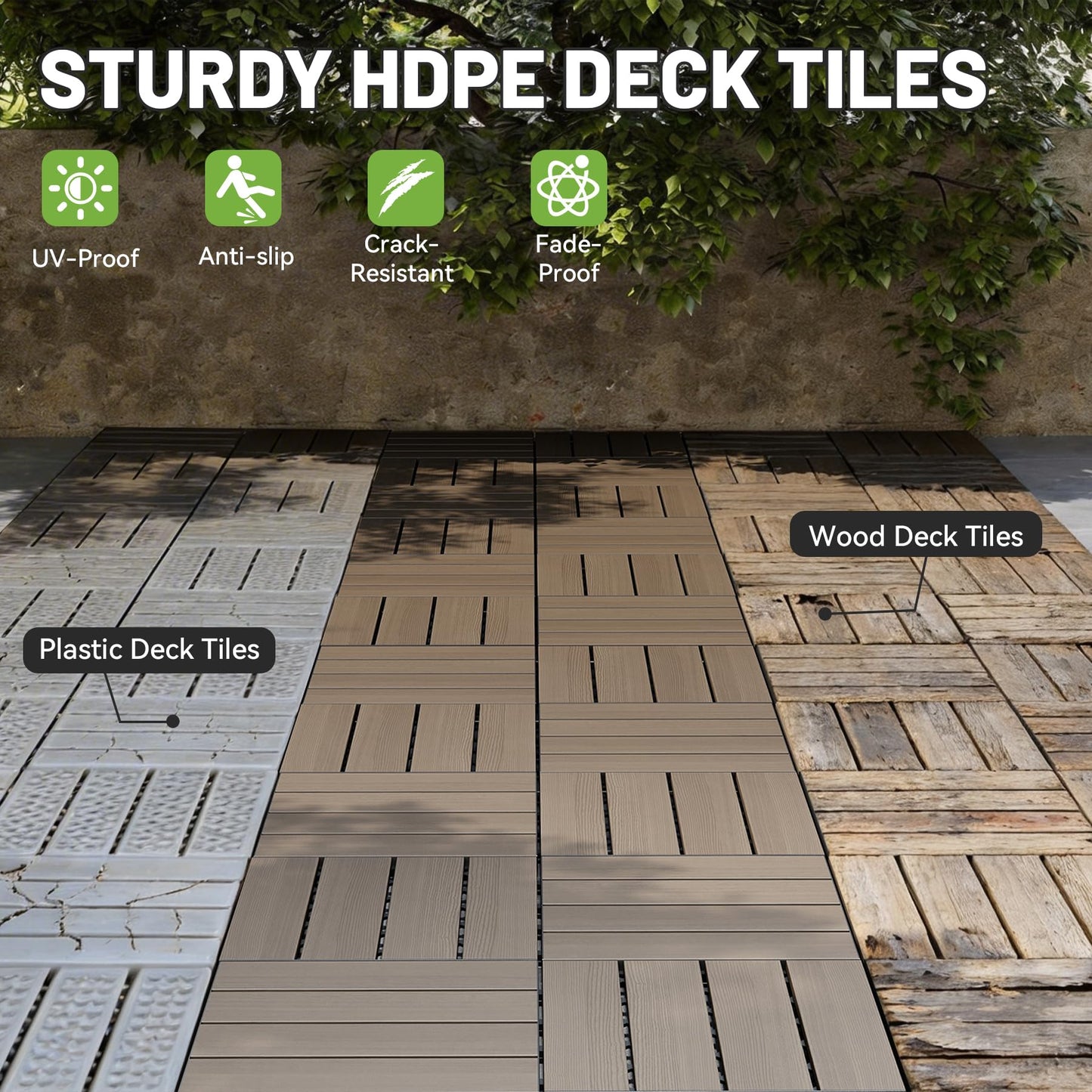 Interlocking Deck Tiles - 9 Pcs, 12" x 12" Outdoor Flooring - Dark Brown