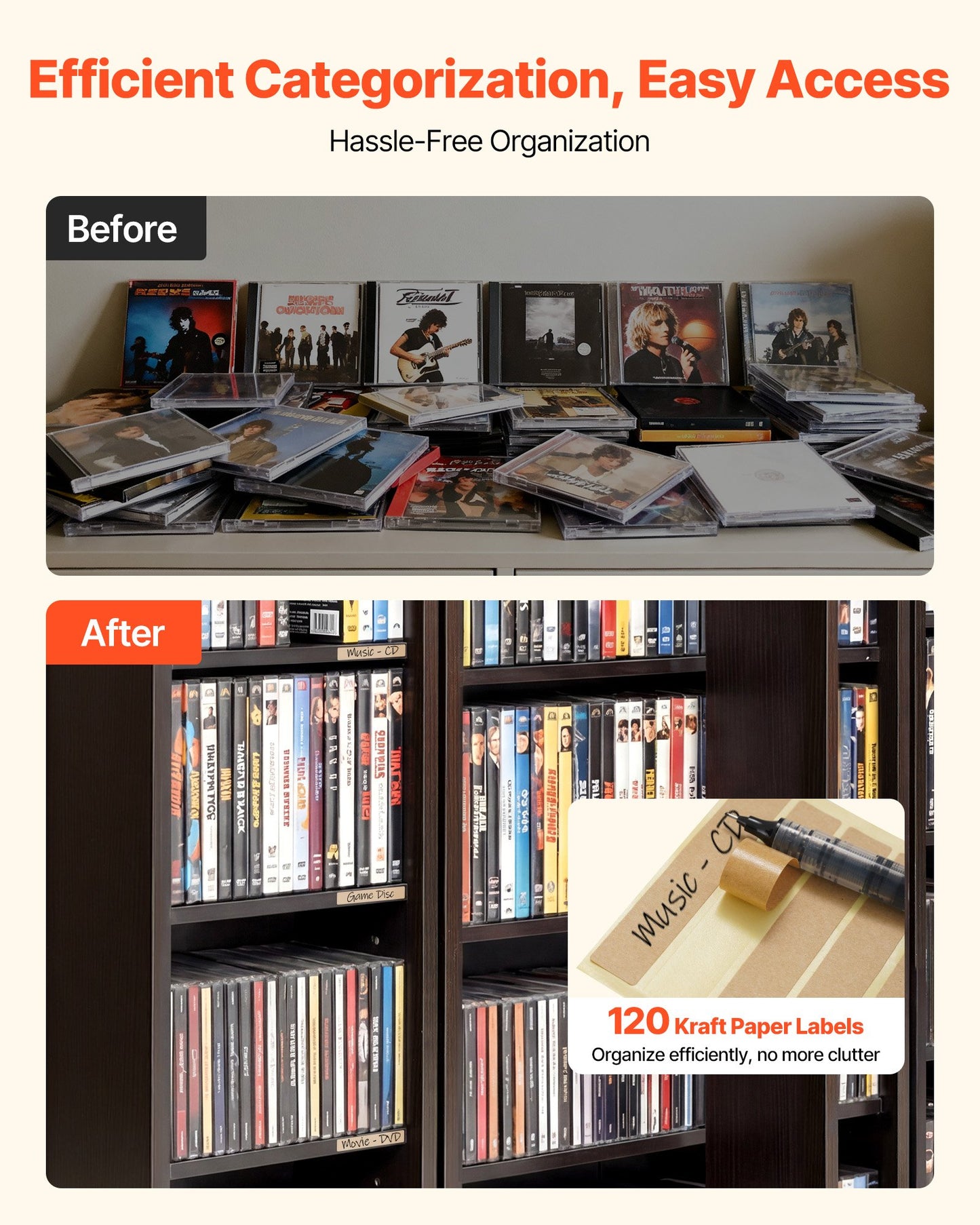 Media Storage Cabinet 6-Tier DVD & CD Organizer with Lock, Brown