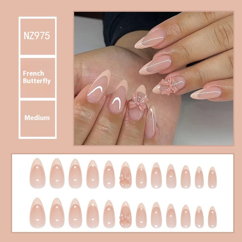 Nail Art Kit Bow Design French Style with Glue for Ladies