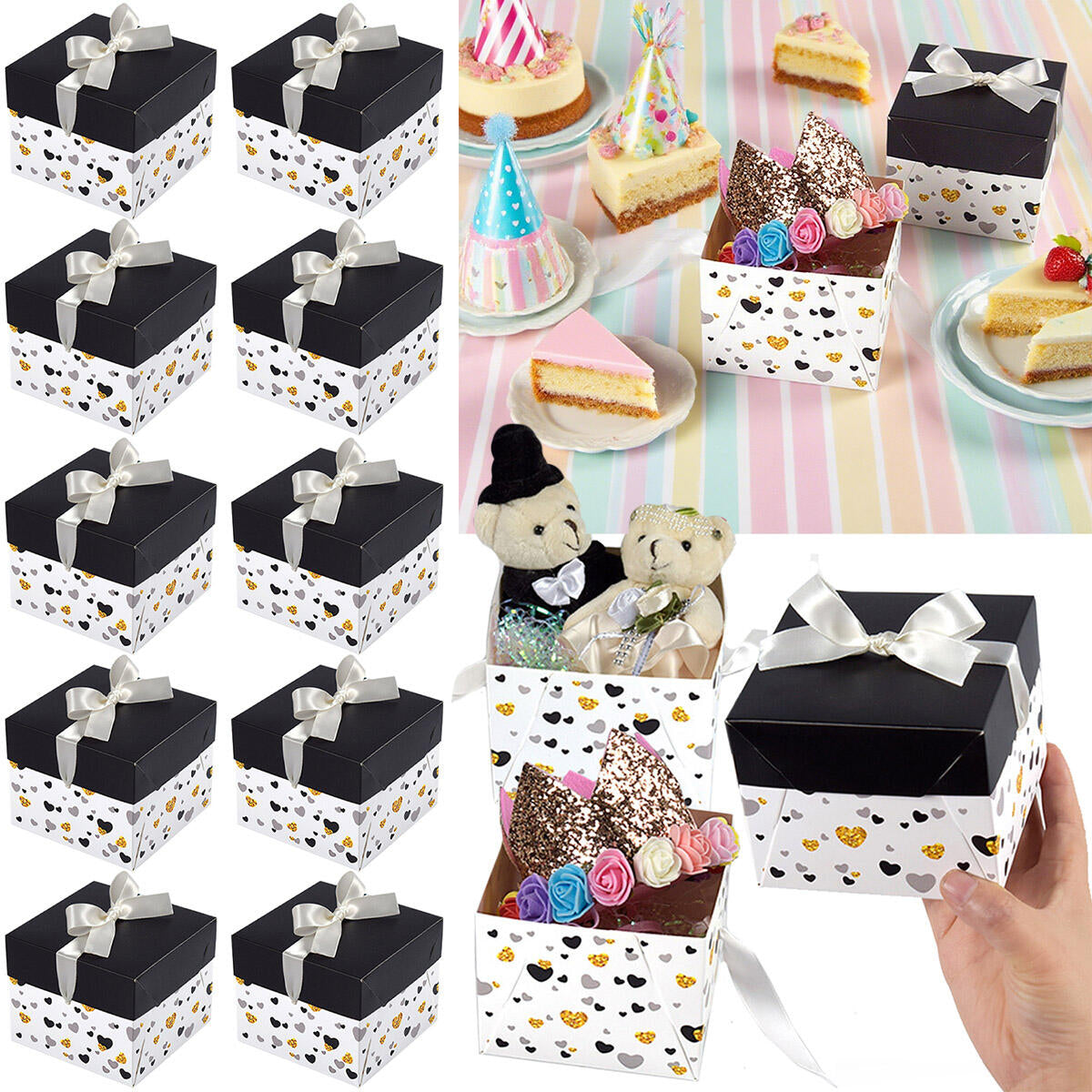 10 Pack Black and White Gift Boxes - Perfect for Events