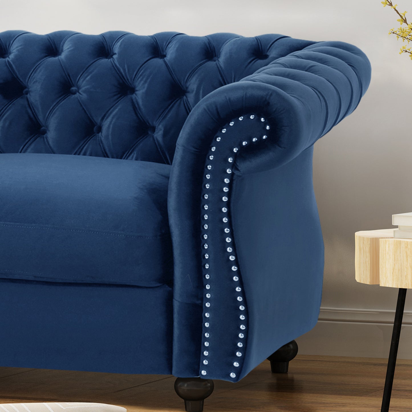 Chesterfield Loveseat Sofa - Navy Blue Velvet, 61.75" Wide