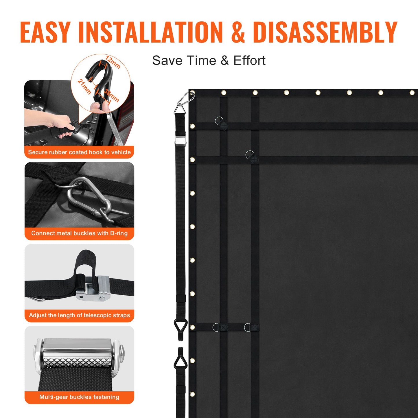 Heavy Duty Cargo Net 120x105 Inches with Adjustable Buckles & Hooks – Weatherproof, 700 lbs Capacity