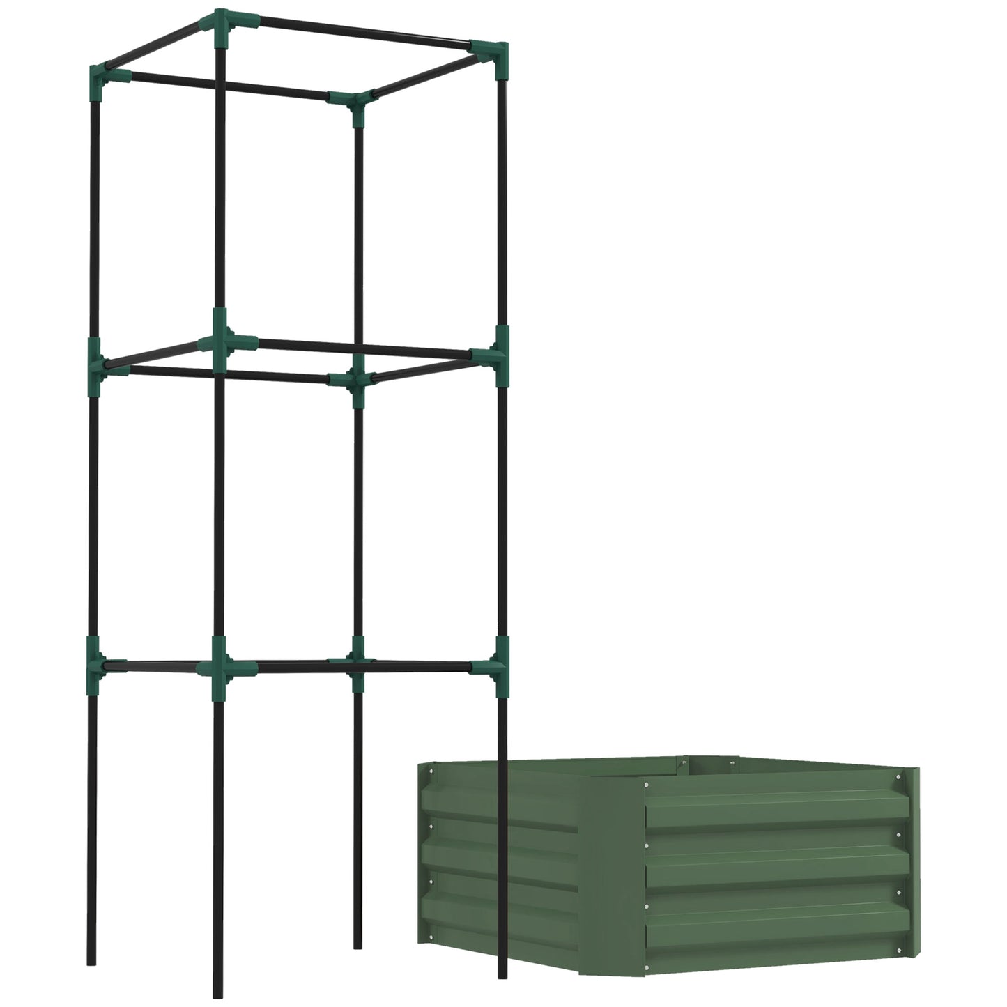 Galvanized Raised Garden Bed with Tomato Cage - 24x24x55 inches, Green