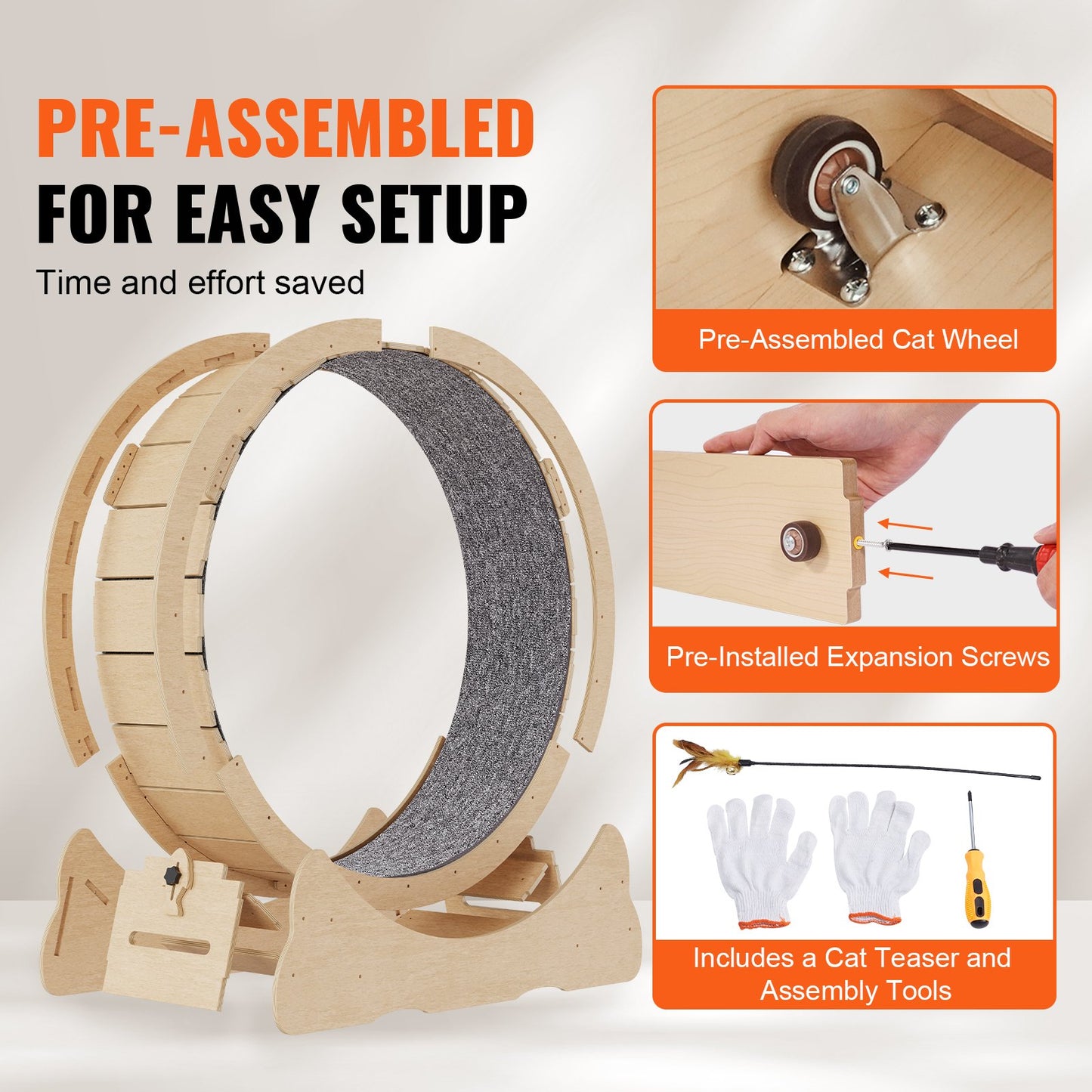 Large Indoor Cat Exercise Wheel 35.8 Inch Wooden Treadmill for Felines