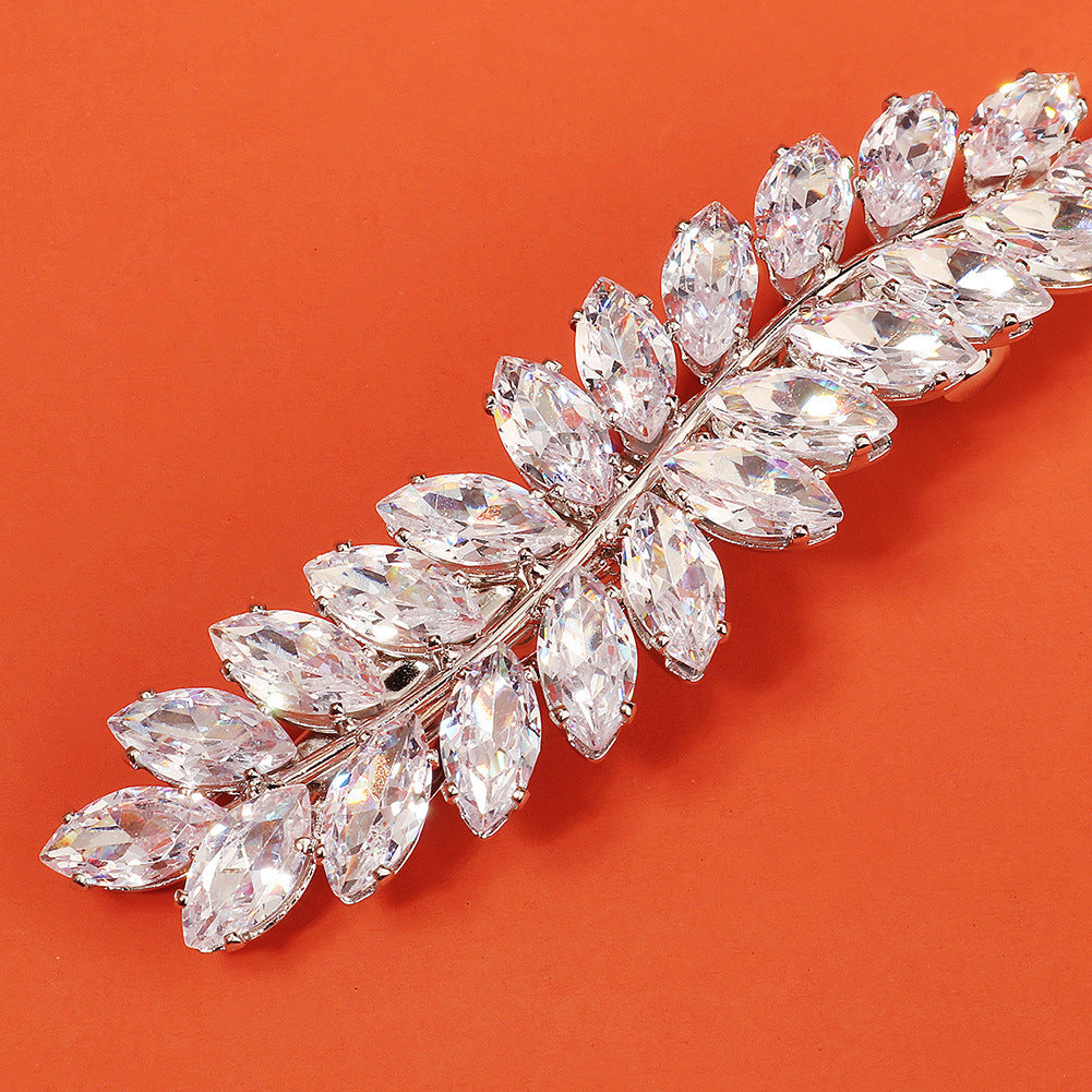Zircon Leaf Rhinestone Hair Clip - Elegant Bangs Accessory