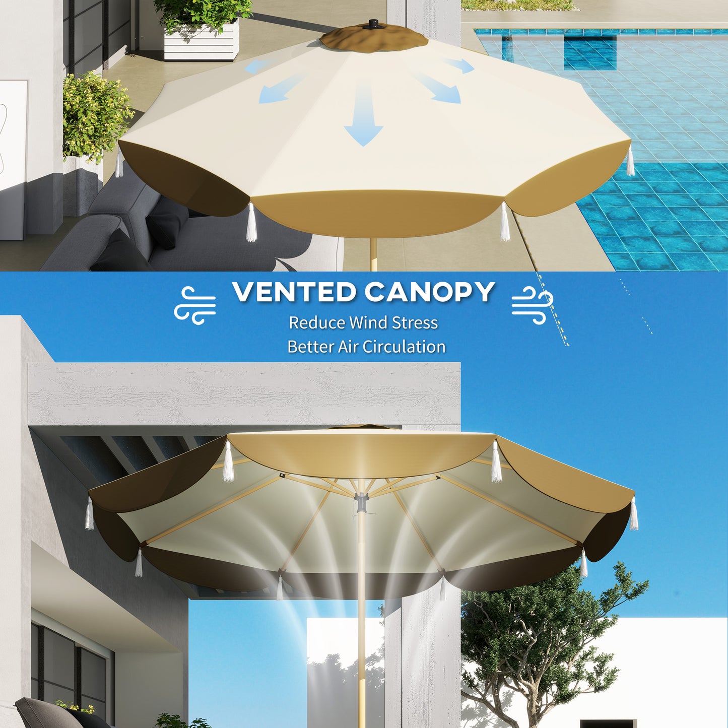 9FT Outdoor Patio Umbrella with Vented Canopy - Cream White