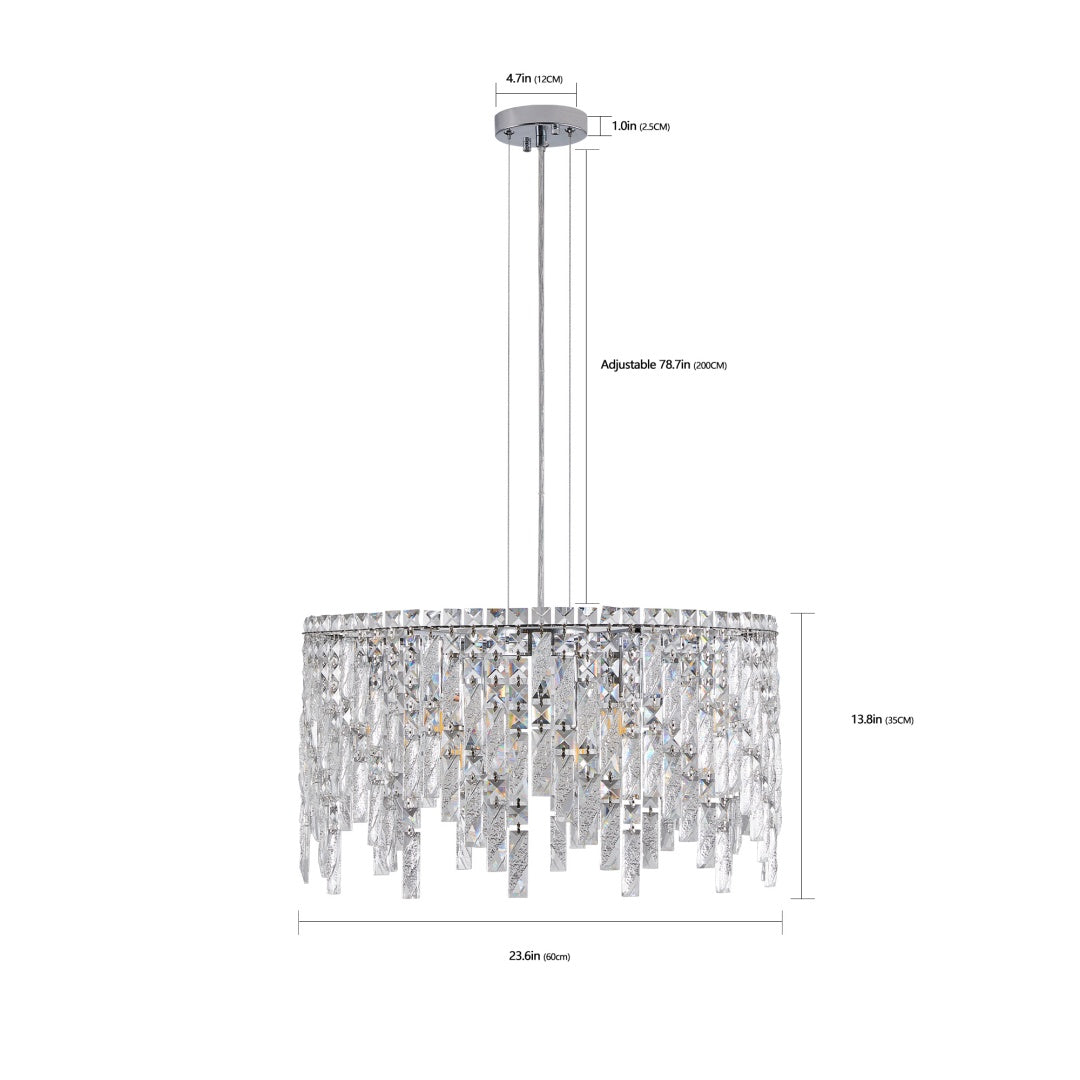 Elegant Round Crystal Chandelier - 23.6 Inch Pendant Light Fixture