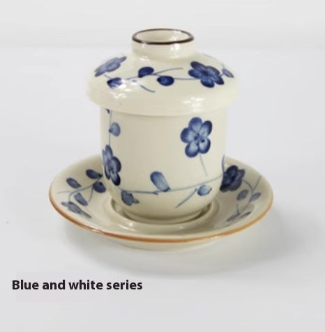 Hand Painted Ceramic Soup Cup with Lid - Japanese Style Miso & Tea Utensil