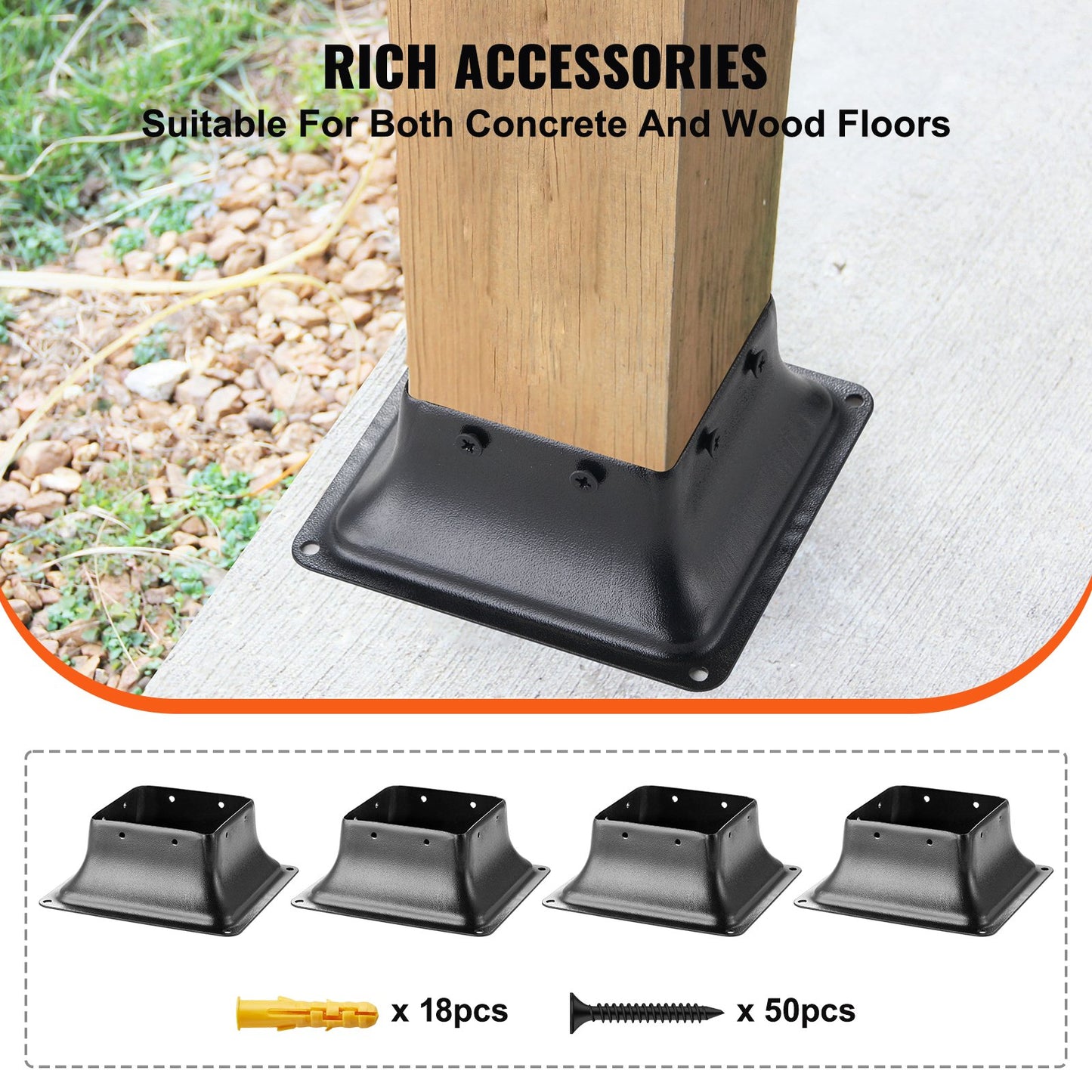 Heavy Duty Steel Post Base Bracket for 4x4 Wooden Posts - Black