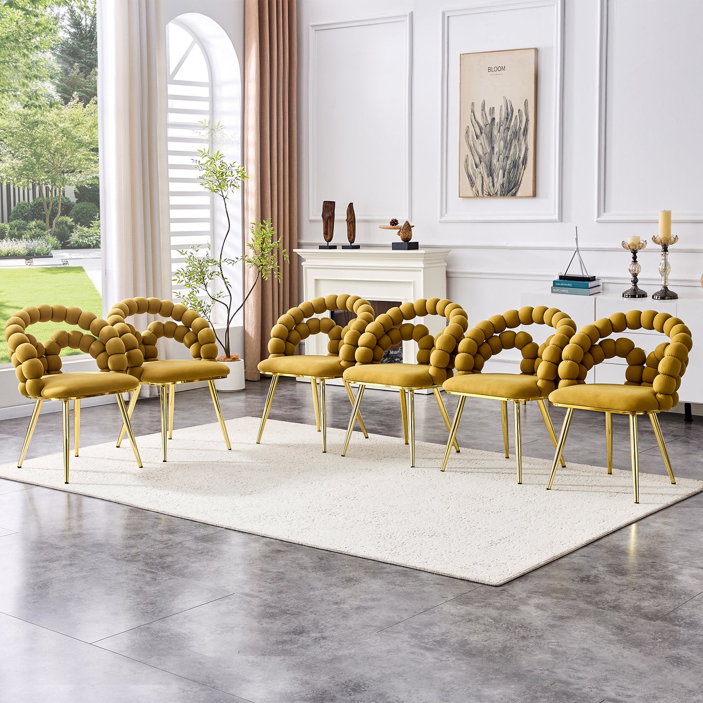 Set of 4 Yellow Velvet Dining Chairs with Gold Legs