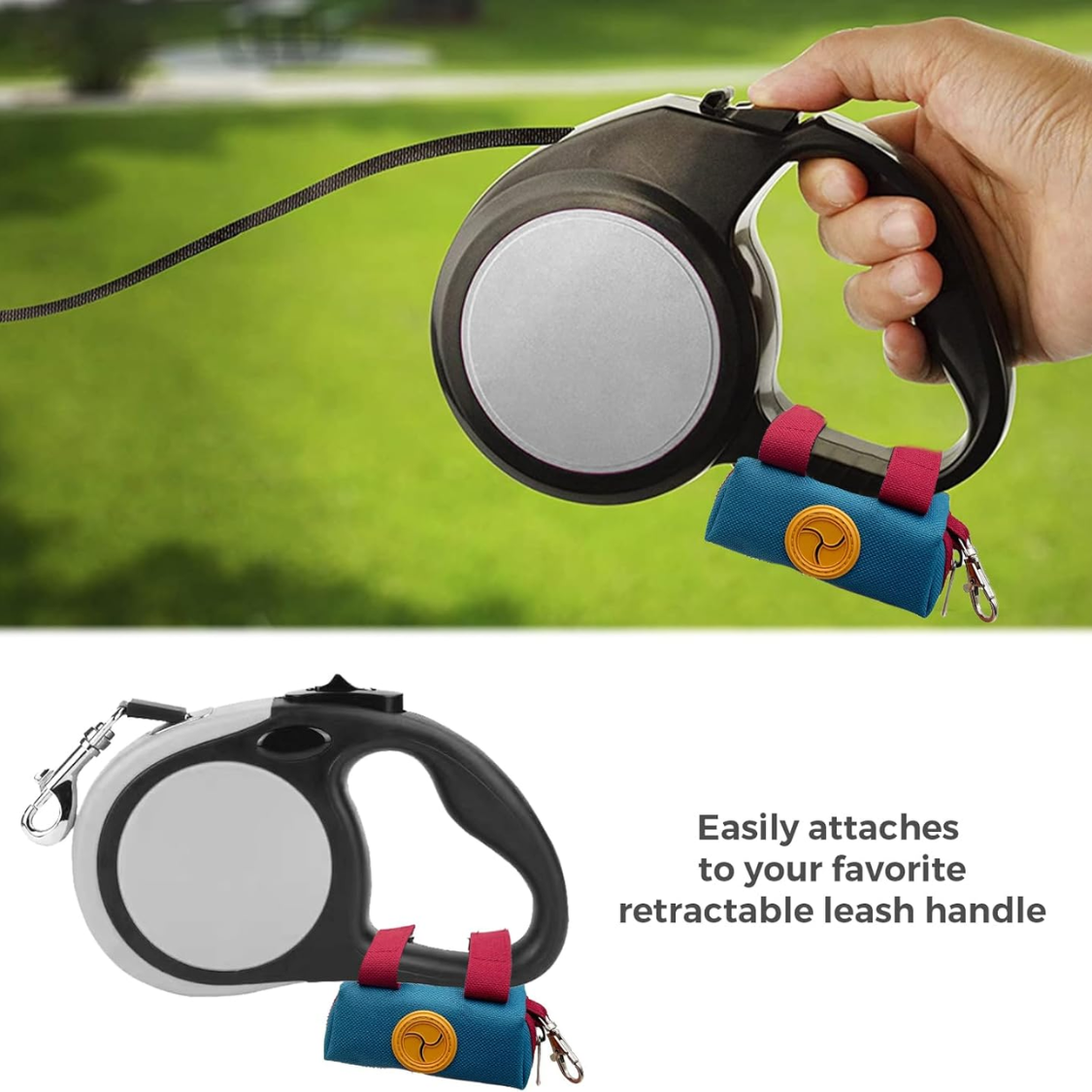Dog Poop Bag Dispenser Holder with Zippered Canvas & Metal Carabiner for Leash