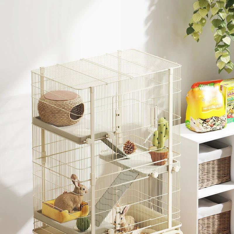 Small Animal Cage with Ramps and Water Bottle - 47 Inch Multi-Level Metal Enclosure