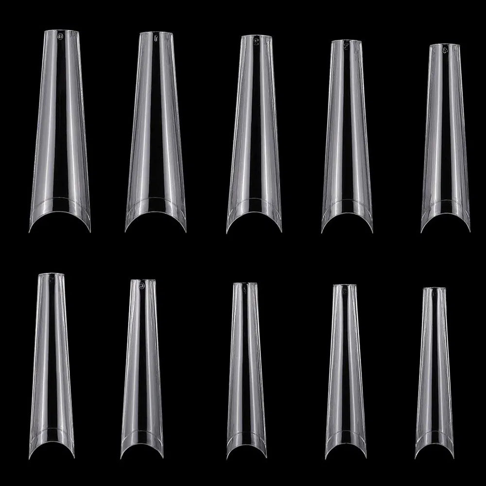 500Pcs Extra Long C Curve False Nail Tips - Half Cover French Nail Set