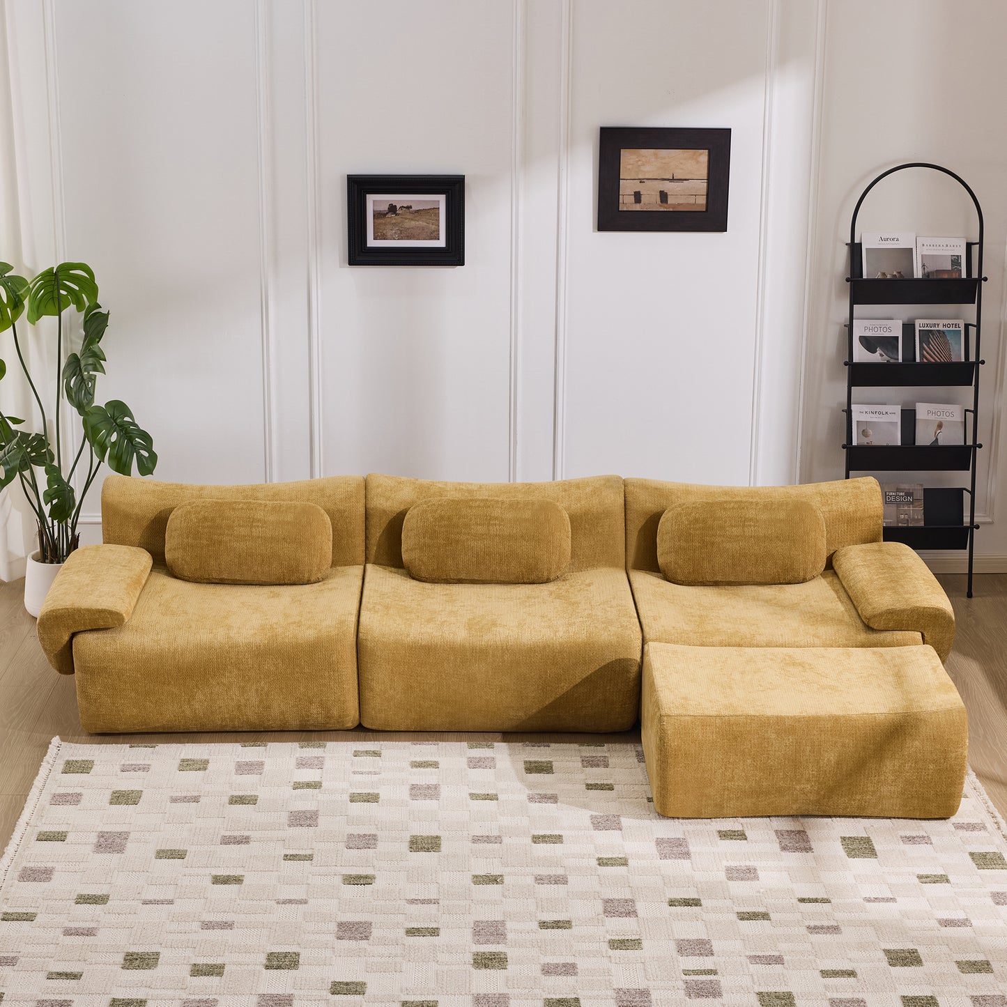 Extra-Large Modular Armchair - Bamboo Joint Shape, Yellow
