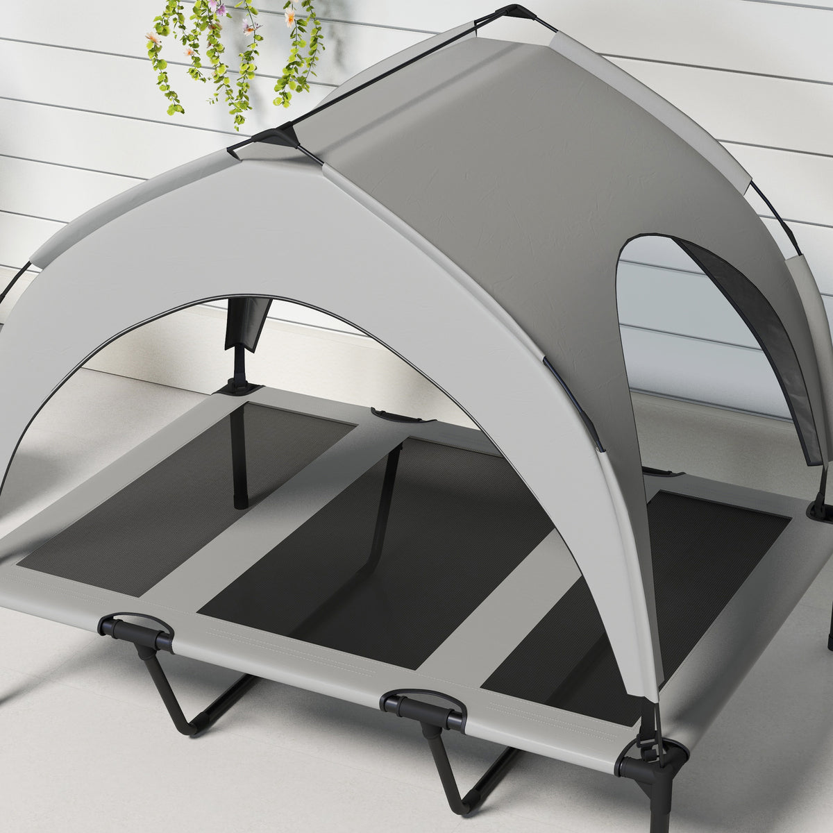 Outdoor Elevated Dog Bed with Canopy - Waterproof, Breathable Mesh, 42x30x37 Inches