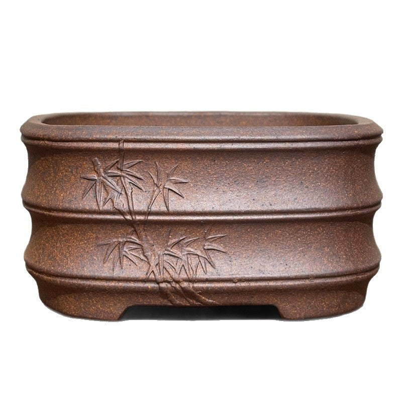 Hand-Carved Yixing Clay Flower Pot in Light Brown - Home & Garden