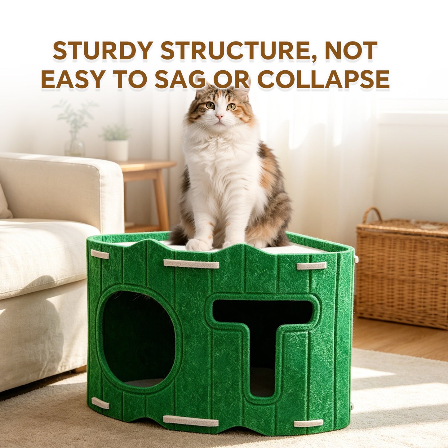 Modular Stackable Felt Cat House with Detachable Cave - Indoor Pet Shelter