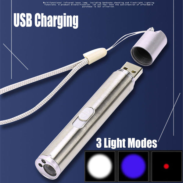 Rechargeable 3-in-1 Pet Laser Toy Flashlight with UV Light & Modes