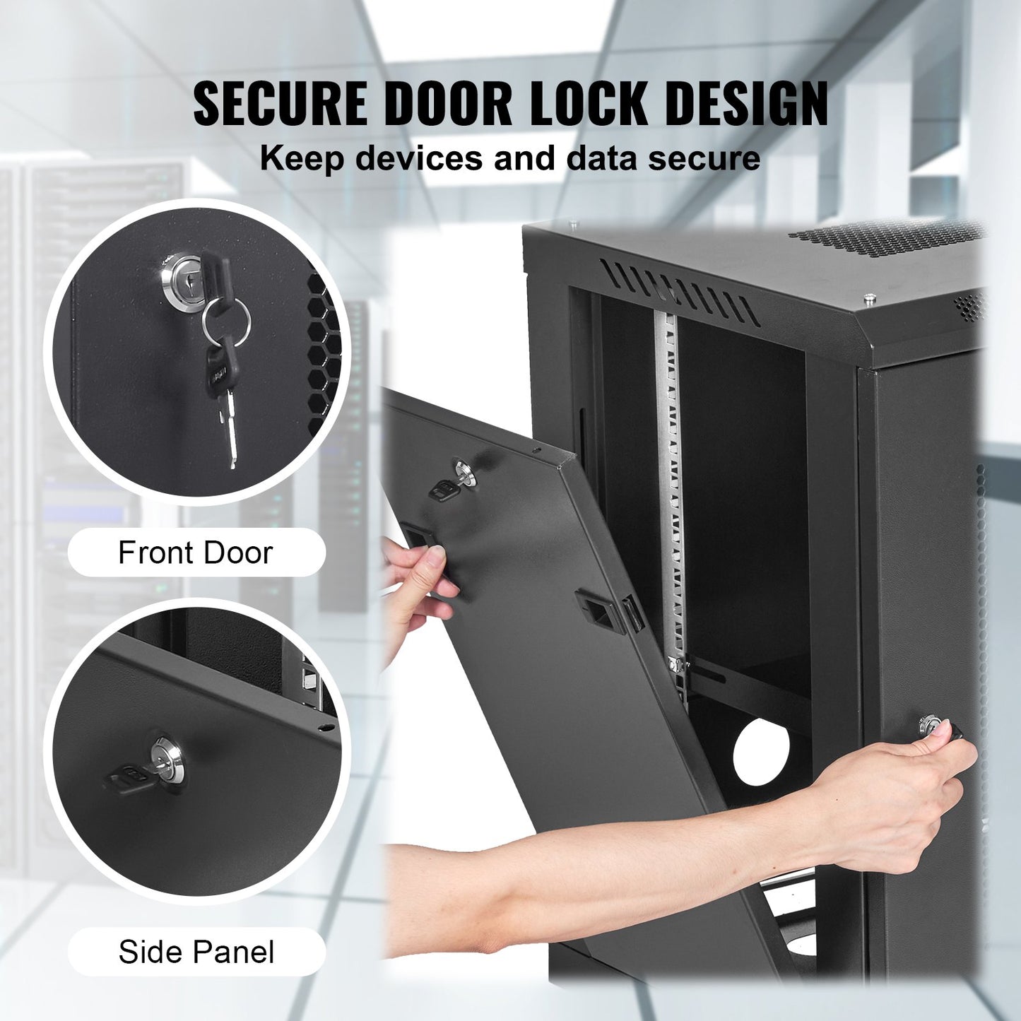 12U Wall Mount Network Server Cabinet with Locking Door & Side Panels - Black, 15.5" Deep