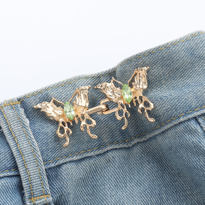 Green Diamond Butterfly Waist Buckle Silver Alloy - 1 Pair