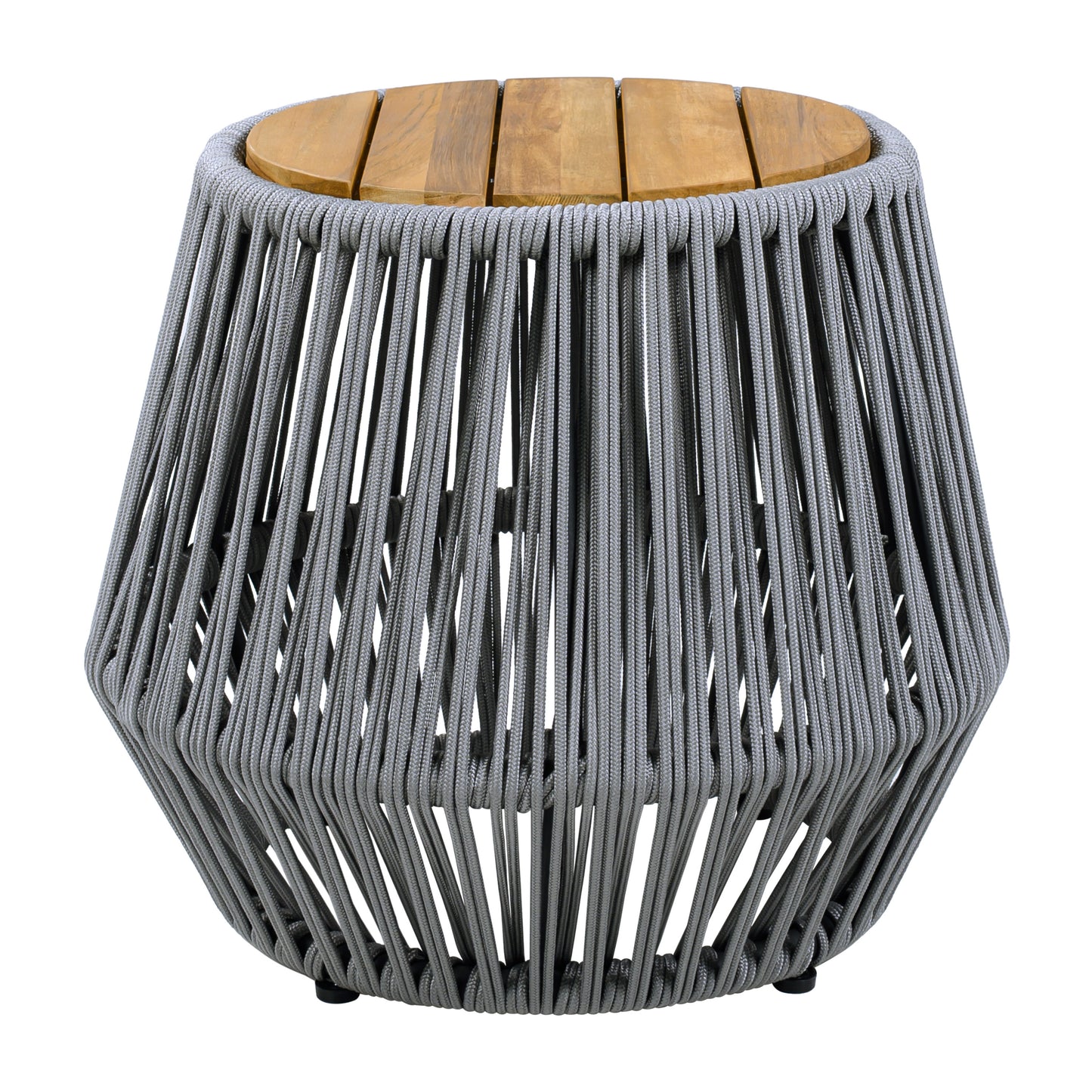 Acacia Wood Side Table With Grey Rope Base - Natural Teak Finish,