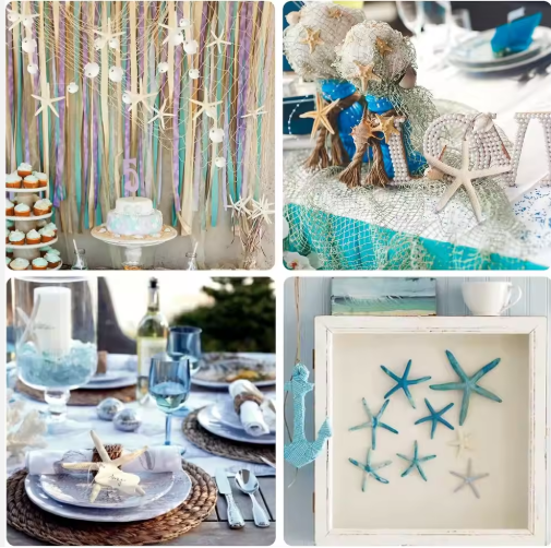15pcs Hanging Starfish Ornaments - Natural Shell Decor for Christmas