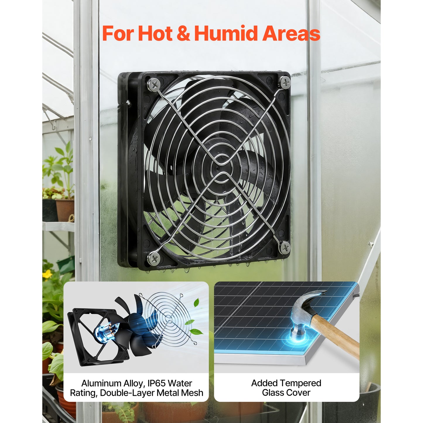 Solar Powered Fan with 30W Solar Panel - High-Speed 2668 RPM for Greenhouses & Grow Tents