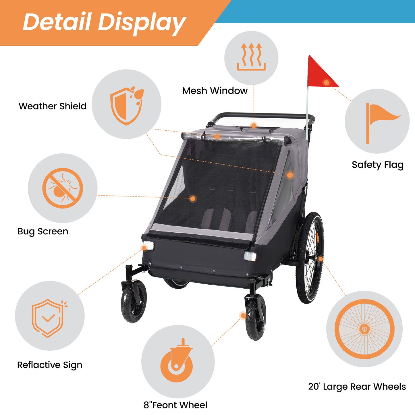 2 In 1 Kids Bike Trailer And Stroller For To Children, Jogging