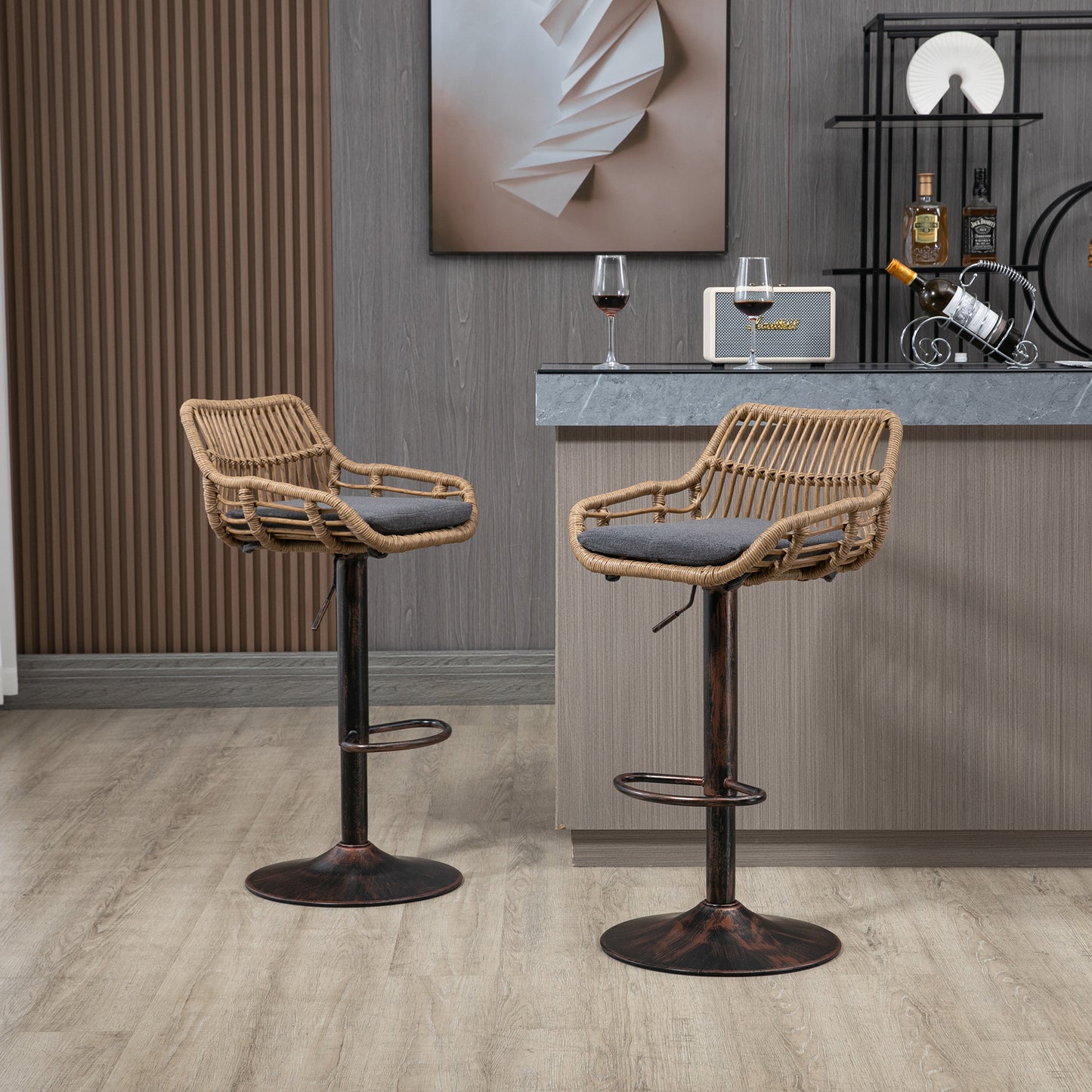 Adjustable Modern Swivel Bar Stools Set of 2 with Footrest - Gray