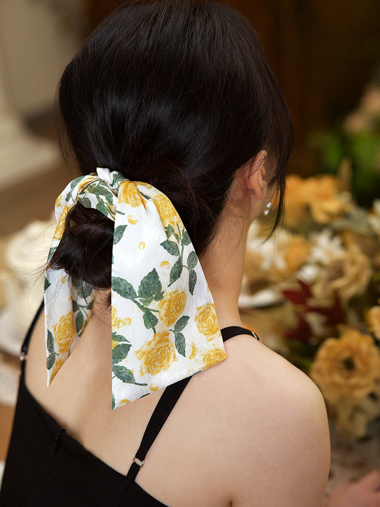 Yellow Rose Satin Hair Scrunchie