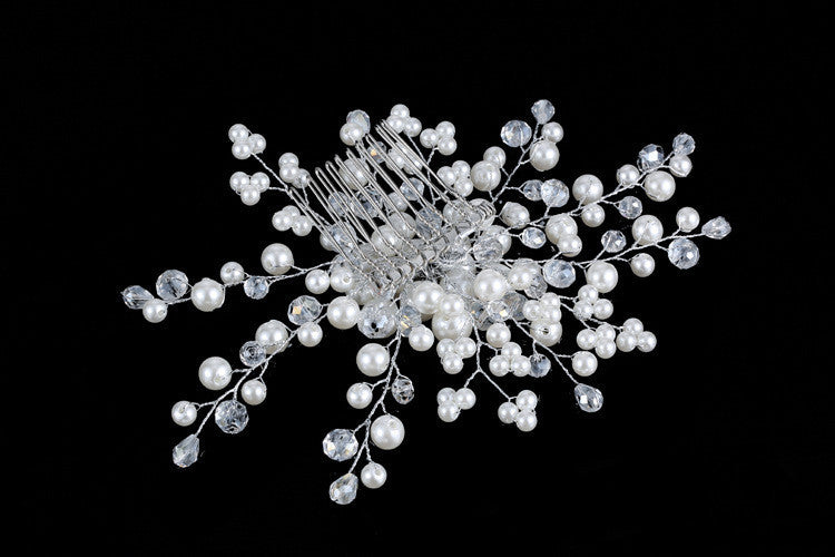 Handmade Crystal Beaded Bridal Hair Comb - White