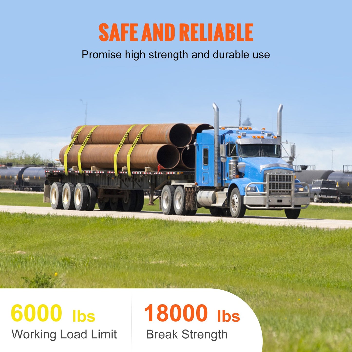 Heavy-Duty Winch Straps 4x30ft 6000Lbs Load Capacity Cargo Tie Downs Yellow 4 Pack