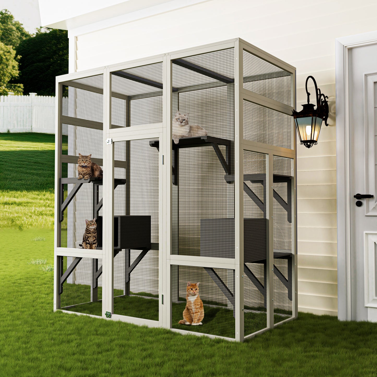 Large Outdoor Wooden Cat House with Platforms Waterproof & UV-Resistant