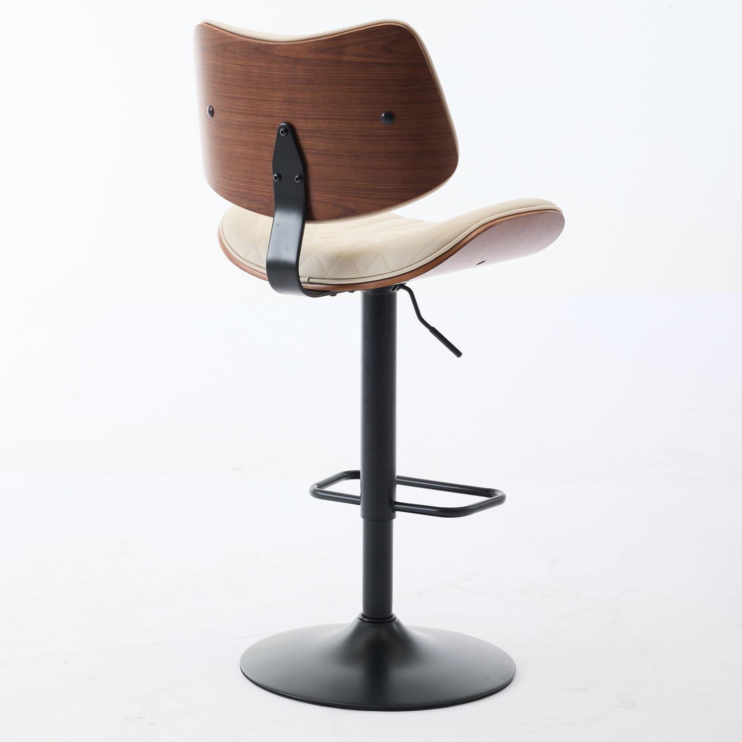 Beige Walnut Bentwood Bar Stool - Mid Century Modern Adjustable Height