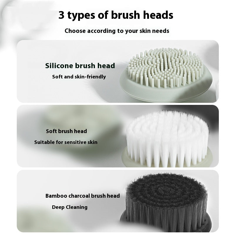 Electric Facial Cleansing Brush Silicone Face Washer Ultrasonic Beauty Instrument - Green