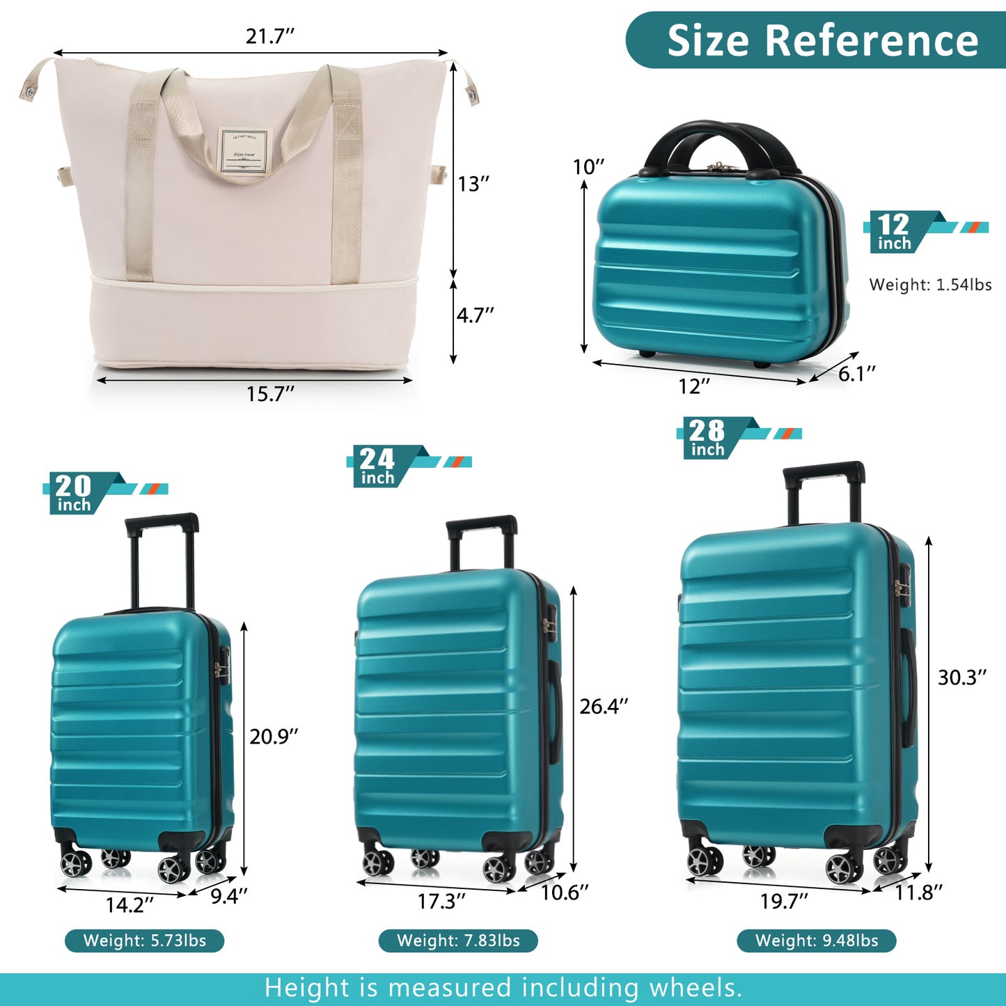 Hardshell ABS Luggage Set - Lightweight Suitcases with Dual Spinner Wheels - Blue