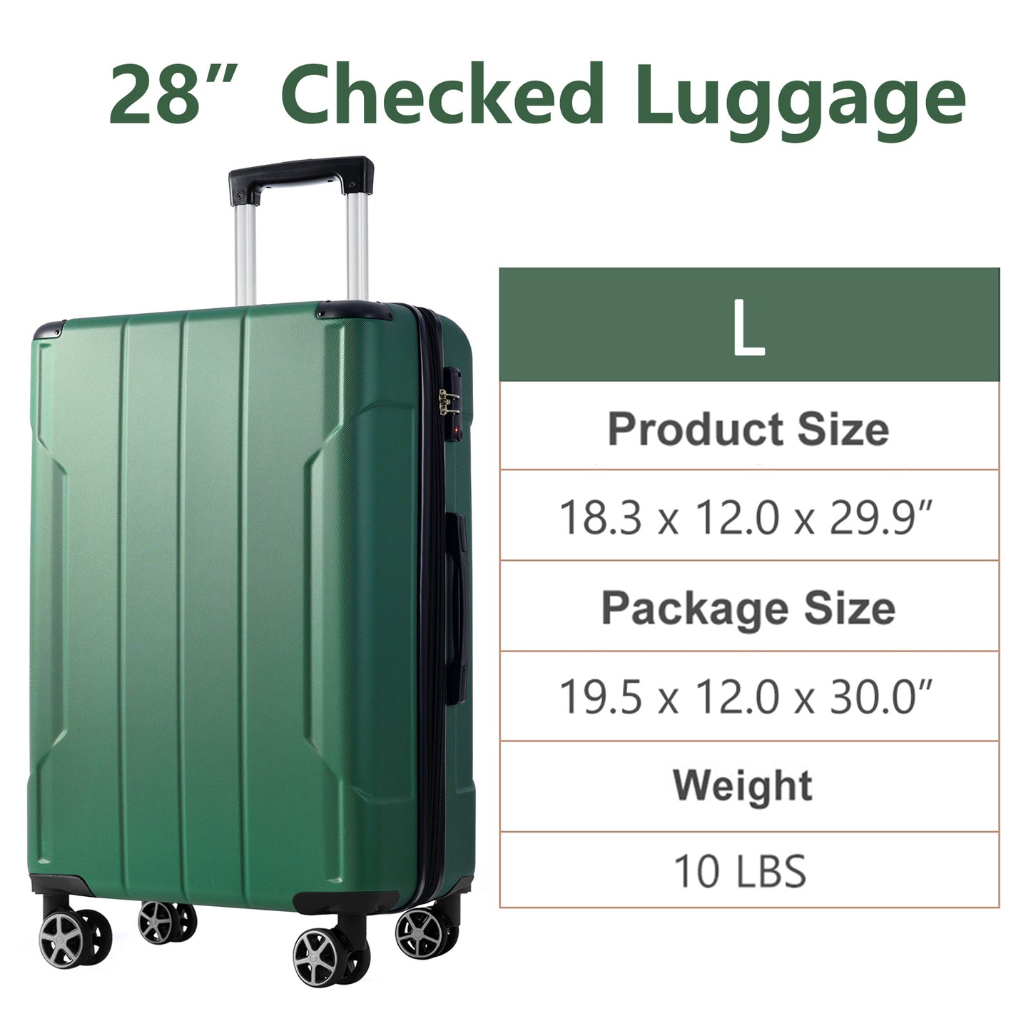 28-Inch Expandable Hardshell Luggage - Lightweight Green Suitcase