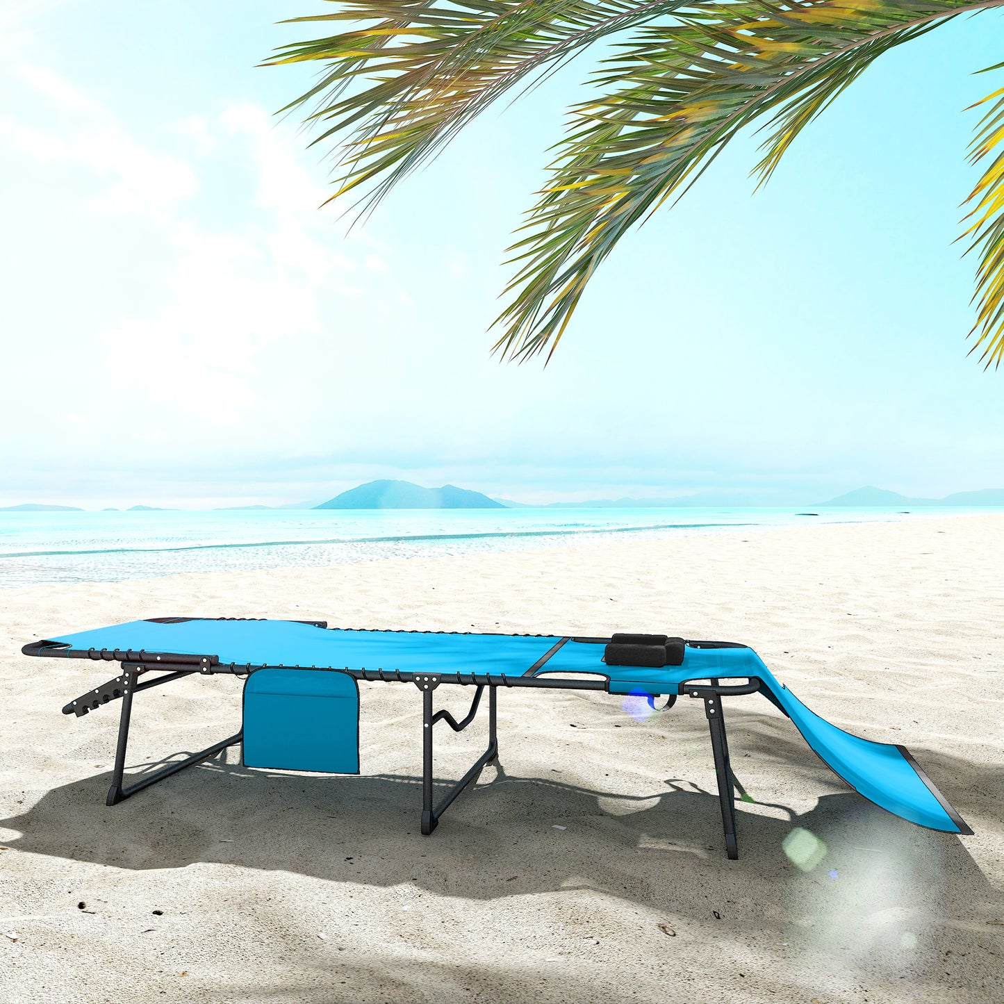 Folding Chaise Lounge Chair with 5-Position Recline, Blue