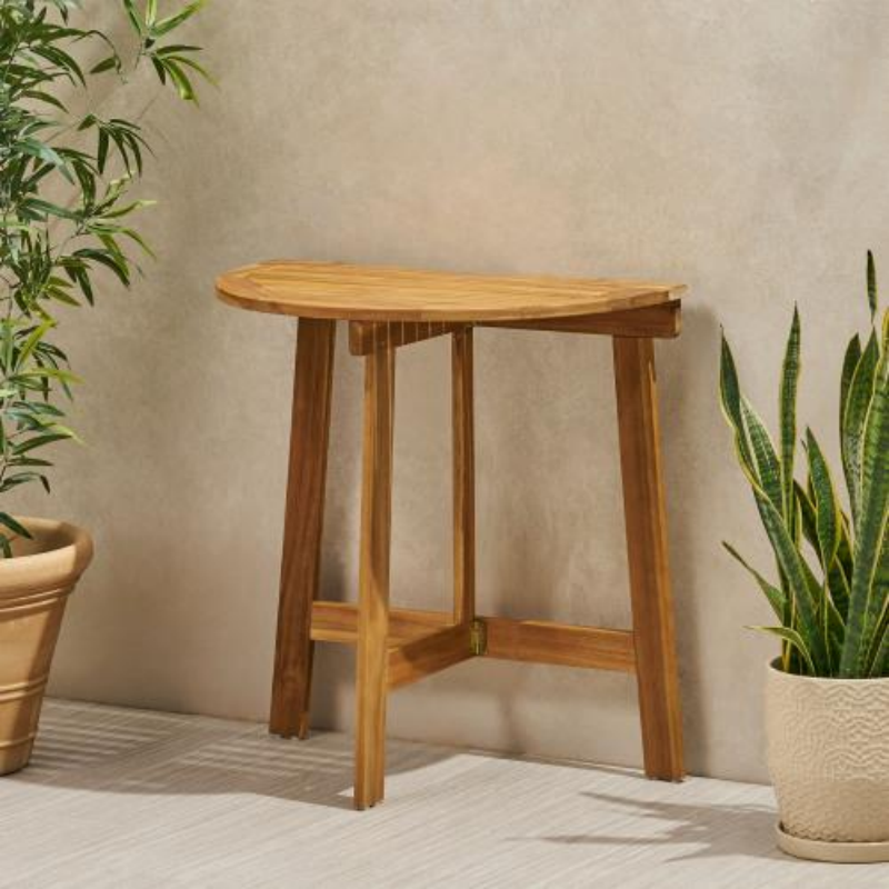 Outdoor Folding Acacia Wood Bistro Dining Table - Half-Round Design