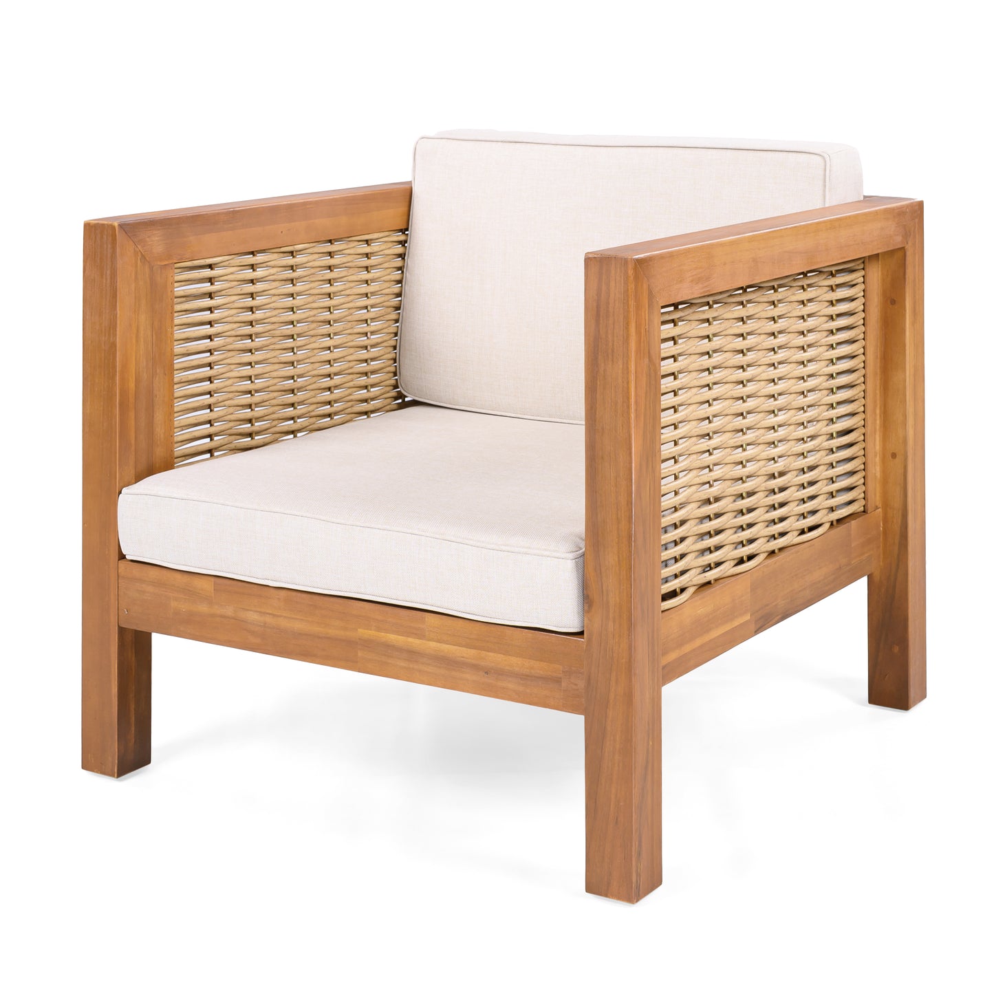 Outdoor Club Chair Set of 2 - Acacia Wood Frame & Beige Cushions