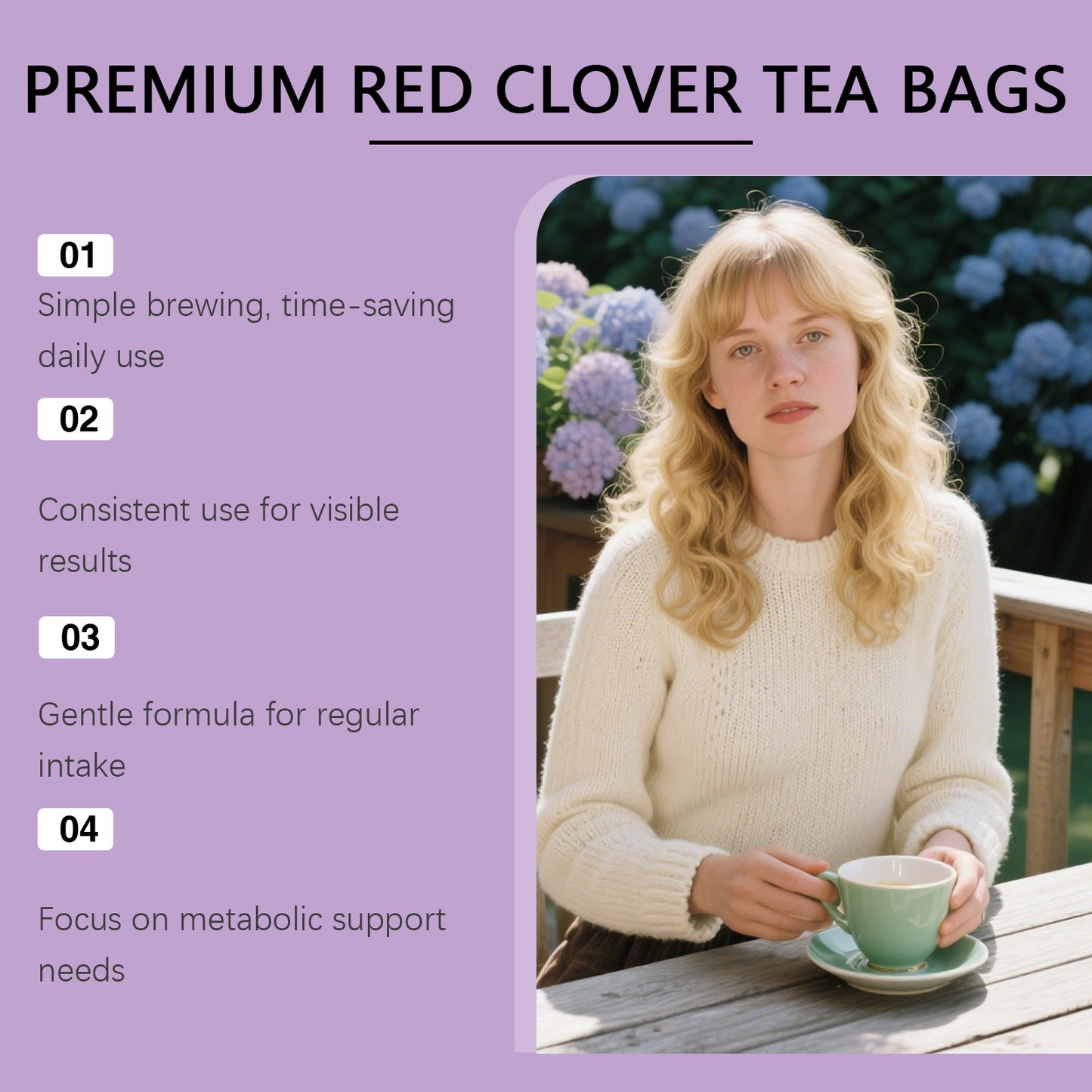 Red Clover Tea Bags for Metabolism Support - 15 Pack