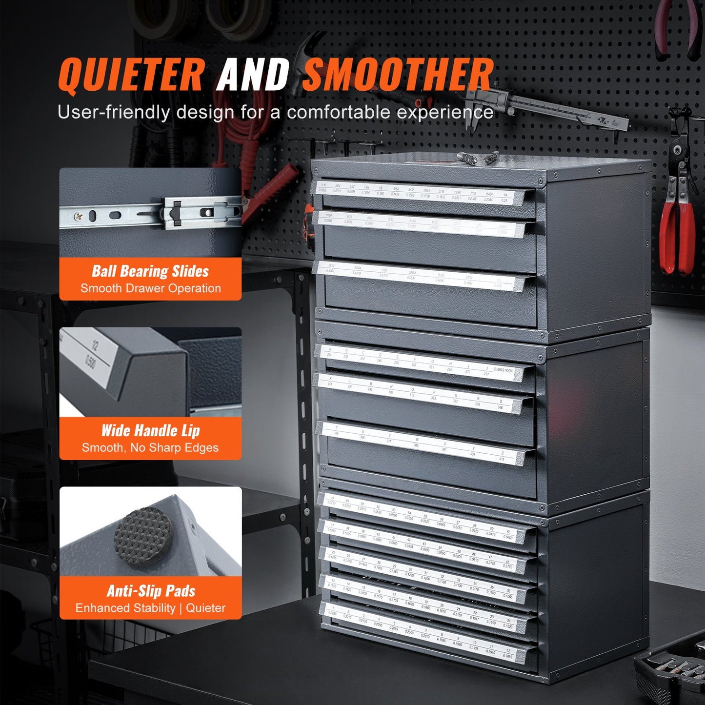 Grey Tap Dispenser Organizer Cabinet with 60 Compartments for Power Tools