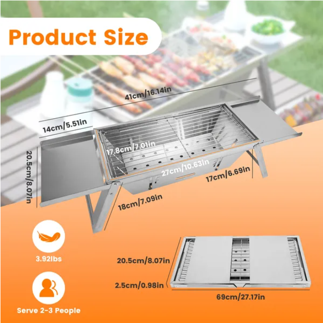 Foldable 3-in-1 Charcoal Grill for Outdoor Cooking