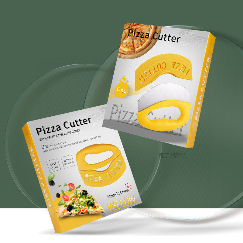 Stainless Steel Pizza Cutter with Protective Cover - Yellow Kitchen Tool